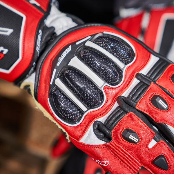 RST Tractech Evo 4 CE Leather Gloves Red White Black FREE UK DELIVERY