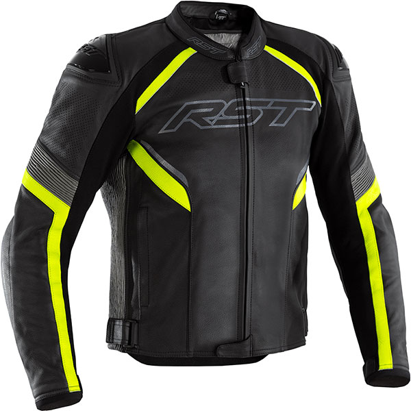 RST Sabre CE Leather Jacket - Black / Grey / Fluo Yellow - FREE UK DELIVERY