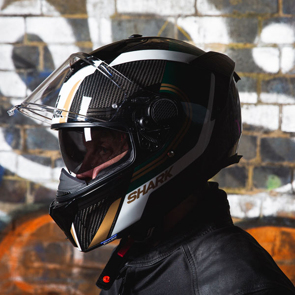 Shark Spartan GT Carbon Skin - Tracker Carbon / Green / Gold - FREE UK  DELIVERY